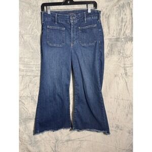 NYDJ Womens Wide Leg Crop Jeans‎ Dark Wash Fray Hem Lift Tuck Technology Size 8